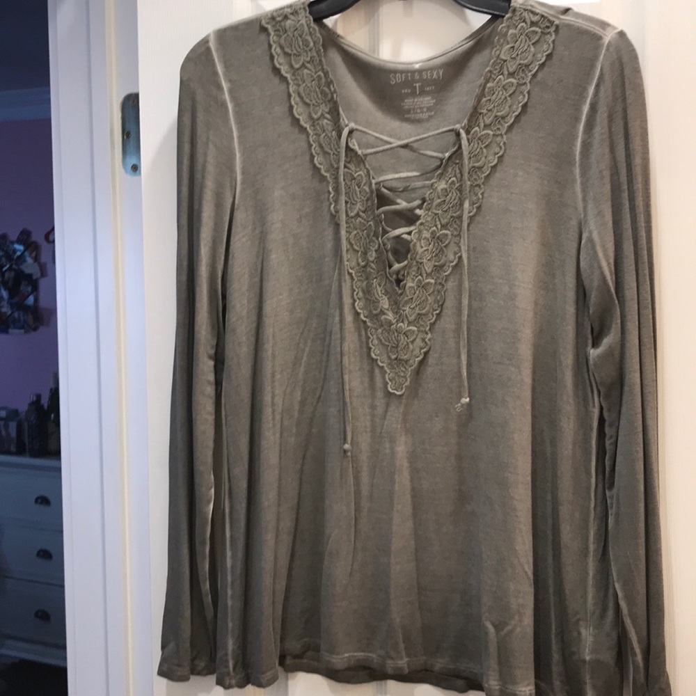 American Eagle, Soft and Sexy Lace Cross Front Top